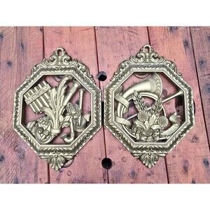 Music Instruments Vintage 1976 Homco Gold Wall Decor Plaques Hollywood Regency